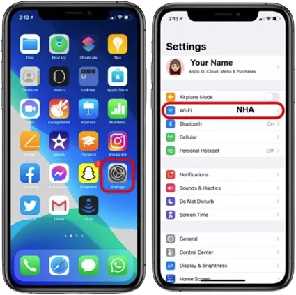 iOS Settings showing the Wi-Fi menu