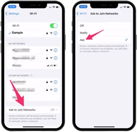 iOS Ask to Join Networks setting