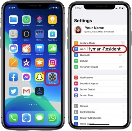 iOS Settings showing the Wi-Fi menu