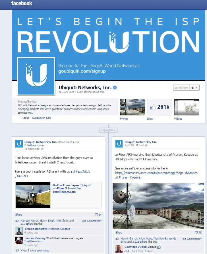 Intellibeam’s airFiber 5 install featured on Ubiquiti Networks Facebook page!